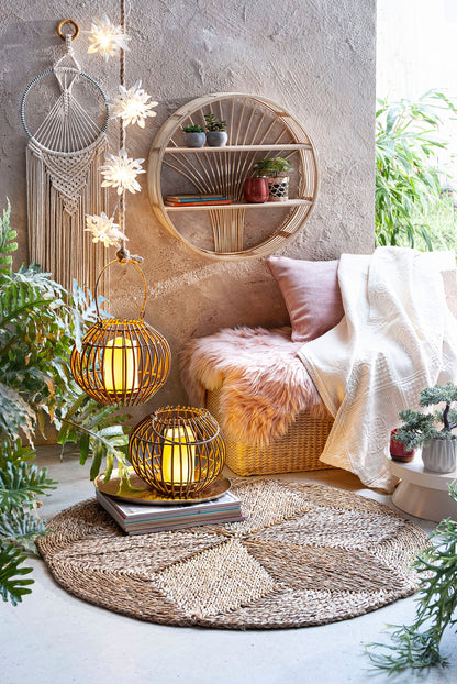 LED-Laterne "Rattan" mit LED-Kerze