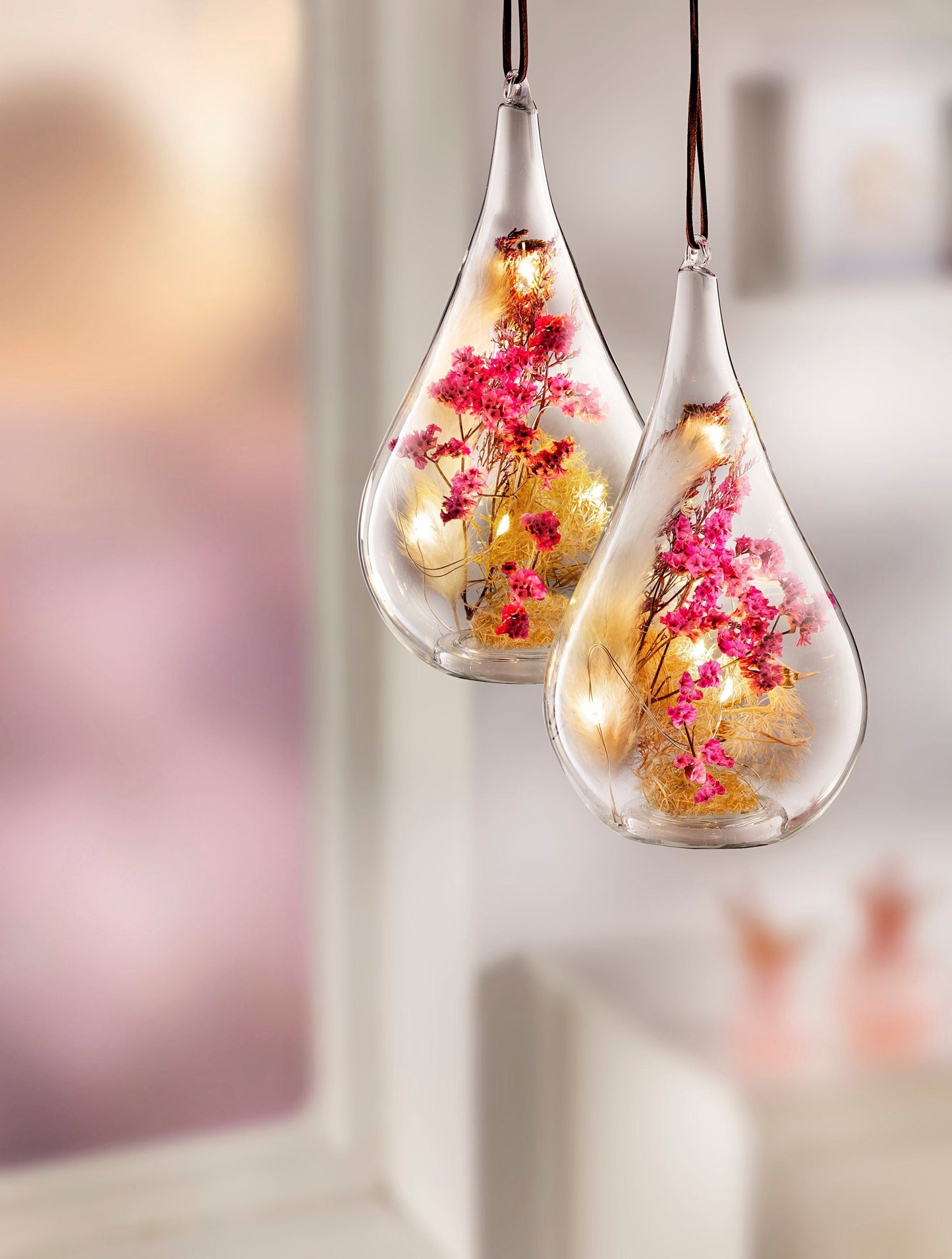 LED-Dekohänger "Flora" aus Glas, 2er-Set