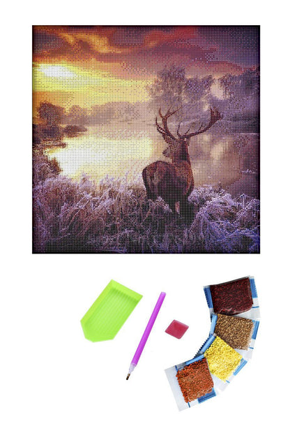 Diamond Painting "Hirsch im Sonnenuntergang" 40 x 40 cm