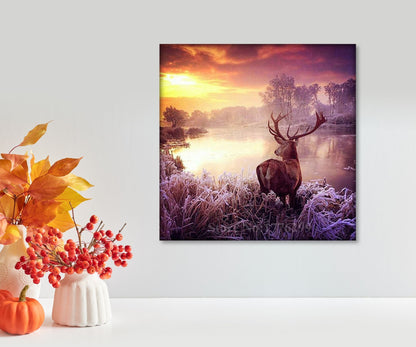 Diamond Painting "Hirsch im Sonnenuntergang" 40 x 40 cm