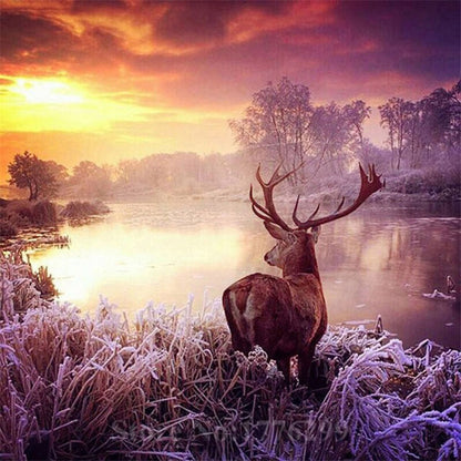 Diamond Painting "Hirsch im Sonnenuntergang" 40 x 40 cm