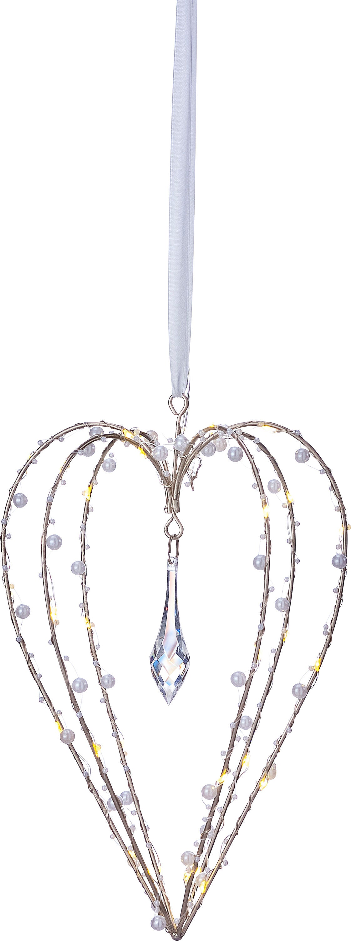 LED-Hängedeko Herz mit Perlen, 30 LEDs