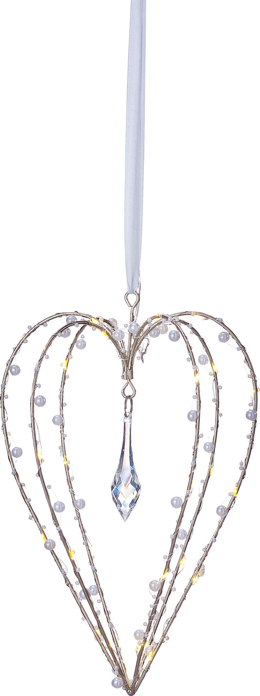 LED-Hängedeko Herz mit Perlen, 30 LEDs