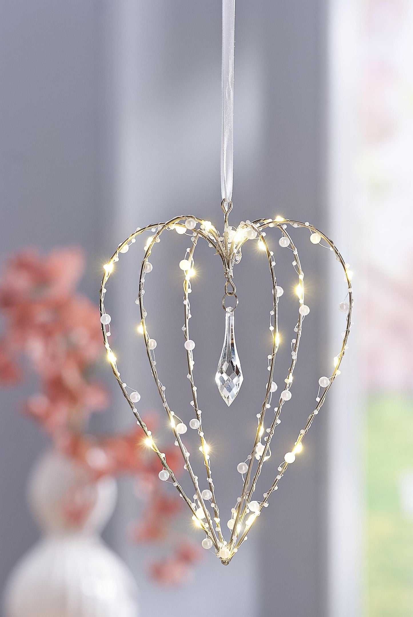 LED-Hängedeko Herz mit Perlen, 30 LEDs