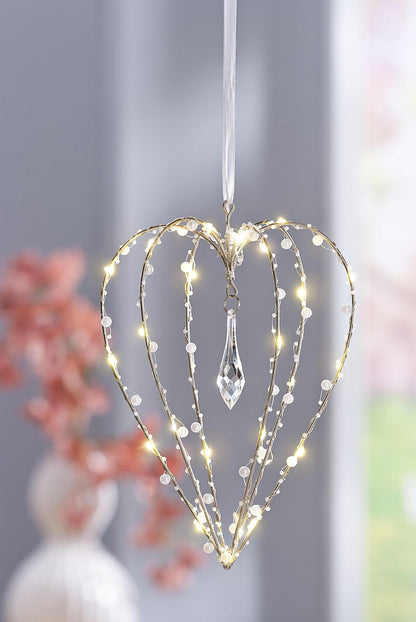 LED-Hängedeko Herz mit Perlen, 30 LEDs