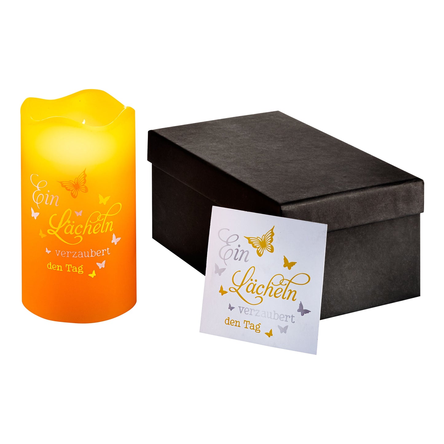 Geschenkset LED-Echtwachskerze "Lächeln"