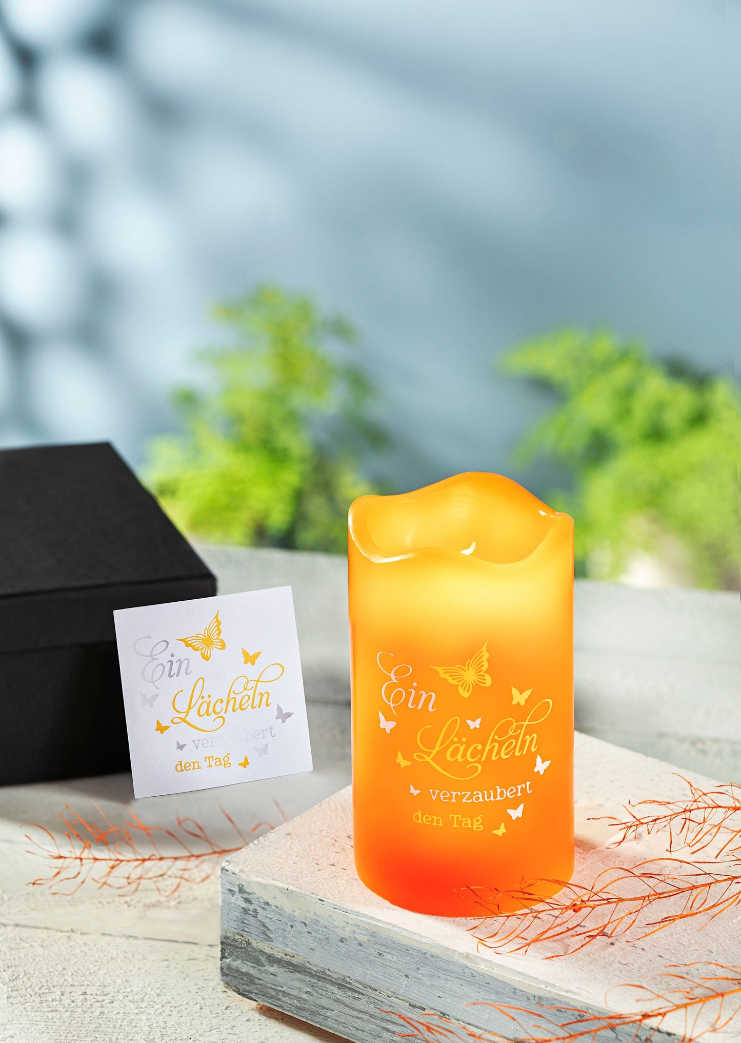 Geschenkset LED-Echtwachskerze "Lächeln"