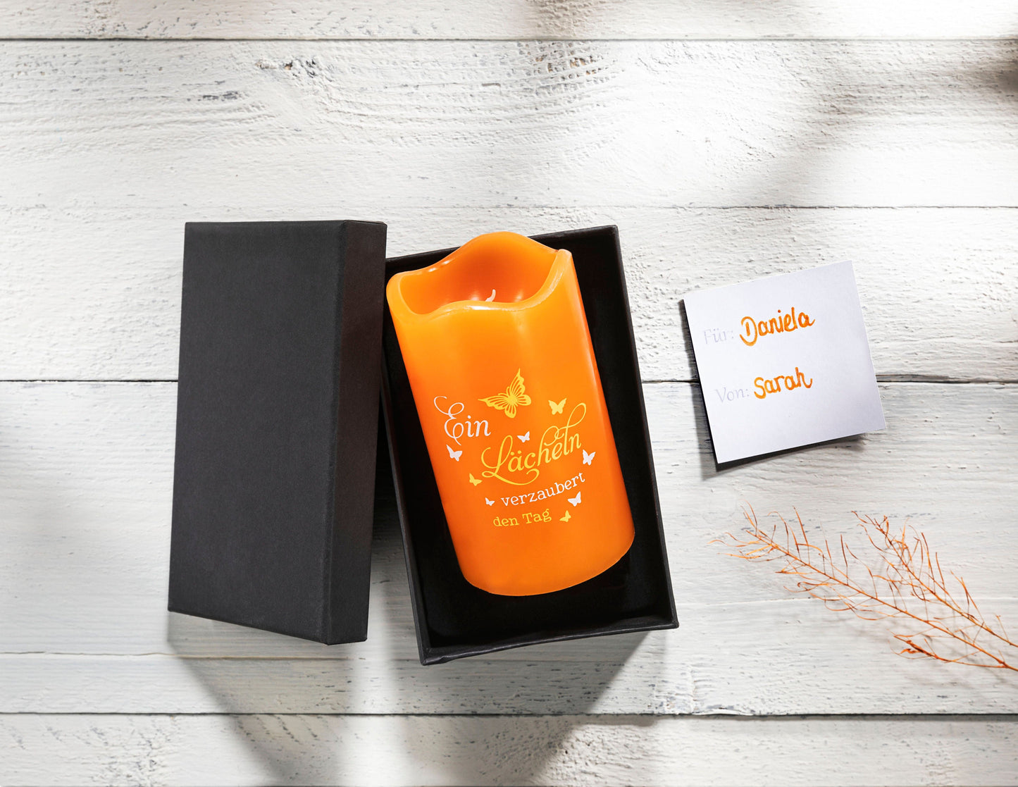 Geschenkset LED-Echtwachskerze "Lächeln"