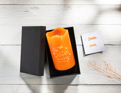 Geschenkset LED-Echtwachskerze "Lächeln"