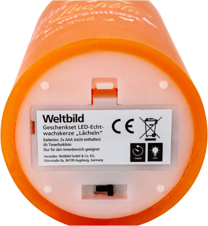 Geschenkset LED-Echtwachskerze "Lächeln"
