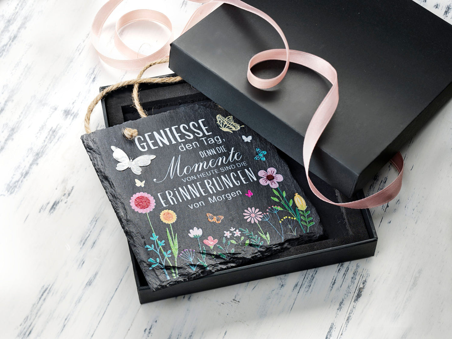 Schiefertafel "Geniesse den Tag"