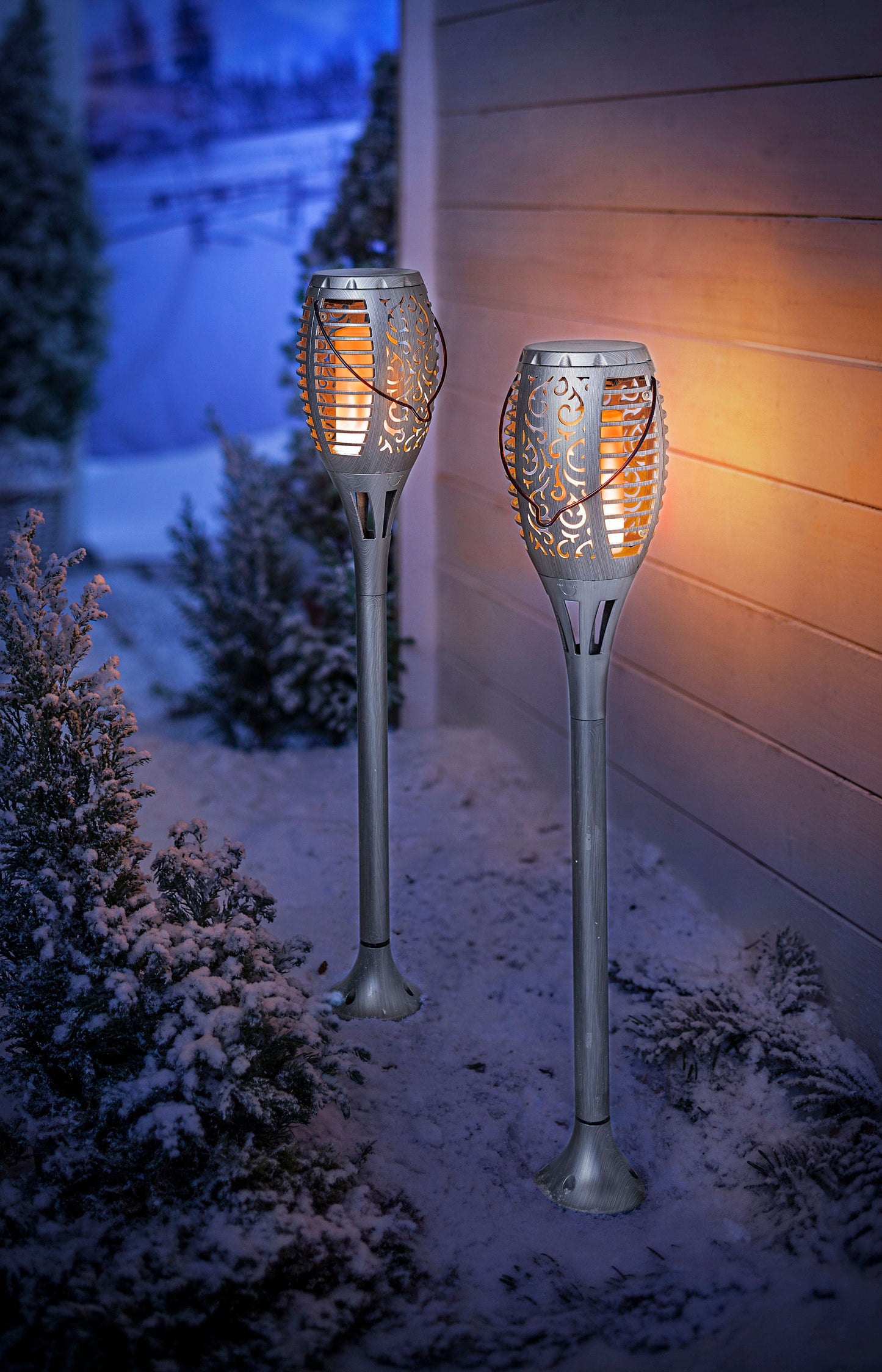 LED-Gartenstecker "Flame Silber" 2er-Set