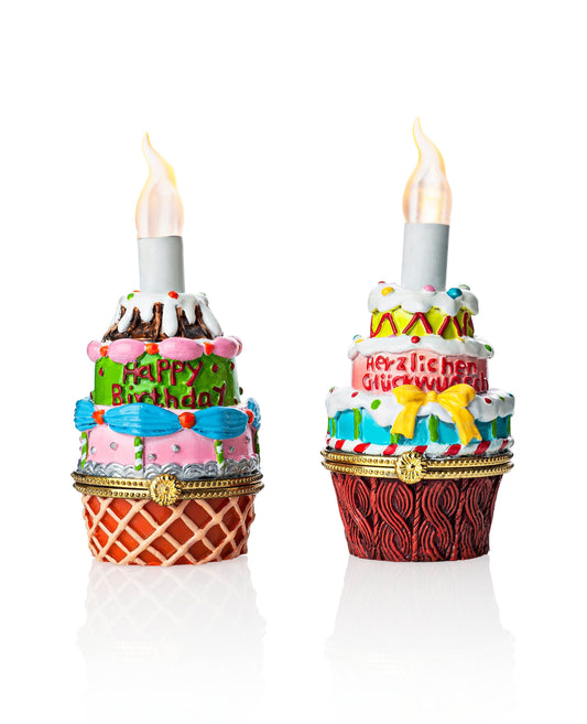 Geschenkdosen "Geburtstag" mit Licht + Sound, 2er-Set