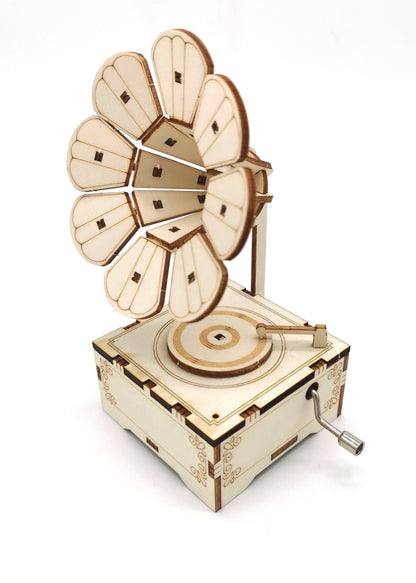 3D Holzpuzzle Phonograph mit Spieluhr