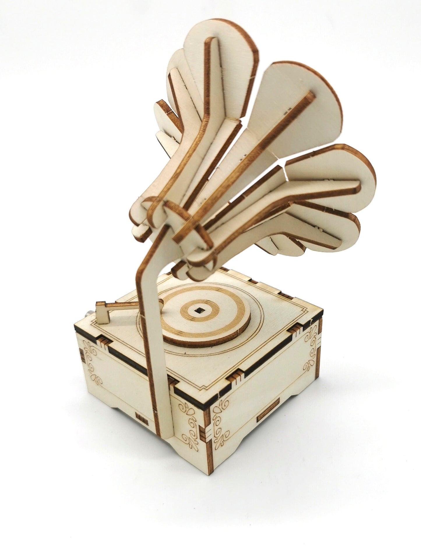 3D Holzpuzzle Phonograph mit Spieluhr