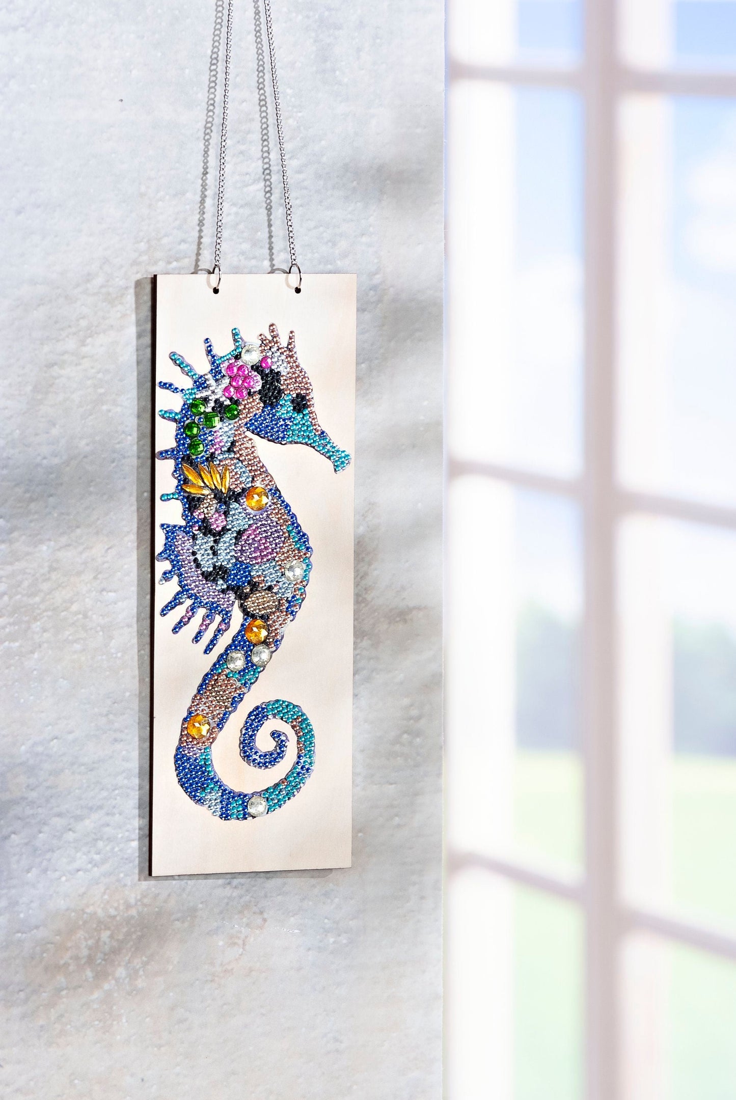 Diamond Painting "Seepferdchen" auf Holzplatte