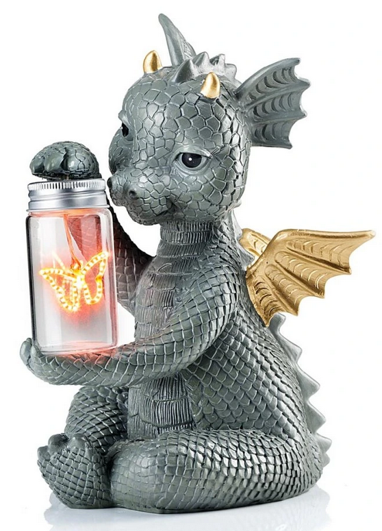 Drache "Taja" mit LED-Schmetterling im Glas
