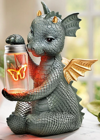 Drache "Taja" mit LED-Schmetterling im Glas