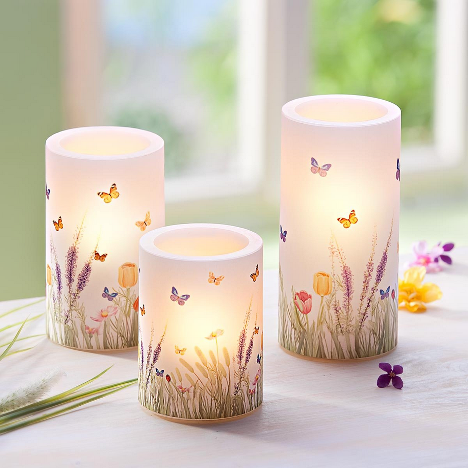 LED-Kerzen "Blumenwiese", 3er-Set
