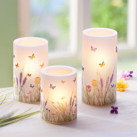 LED-Kerzen "Blumenwiese", 3er-Set