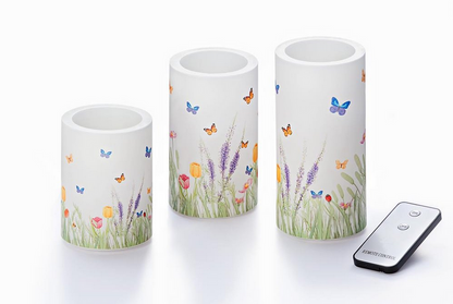 LED-Kerzen "Blumenwiese", 3er-Set