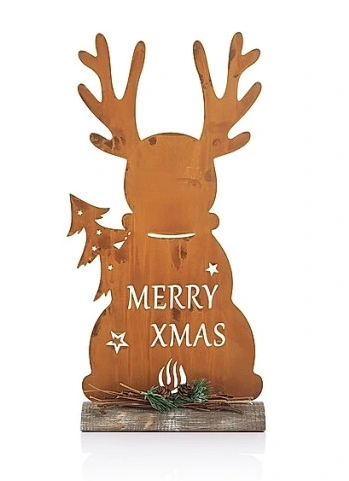 Dekofigur Elch "Merry Xmas" aus Metall, Naturrost