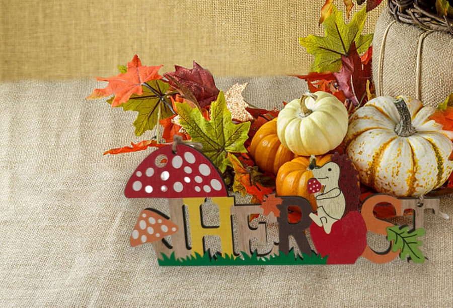 Deko-Schriftzug "Herbst" mit Igelfamilie