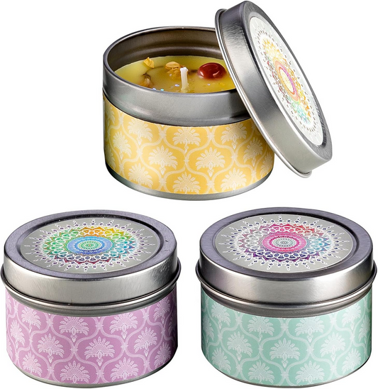 Duftkerzen "Relax" mit Edelsteinen, 3er-Set