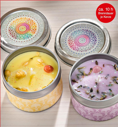 Duftkerzen "Relax" mit Edelsteinen, 3er-Set