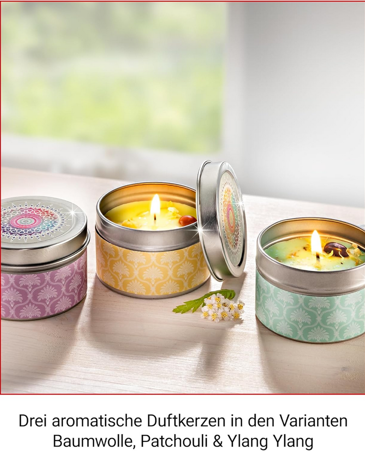 Duftkerzen "Relax" mit Edelsteinen, 3er-Set