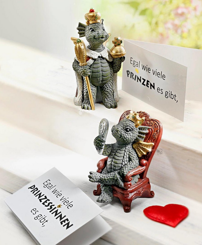 Dekofigur "Drachenkönig" mit Grusskarte und Geschenkbox
