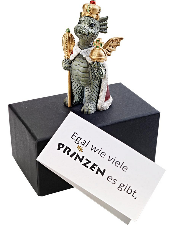Dekofigur "Drachenkönig" mit Grusskarte und Geschenkbox