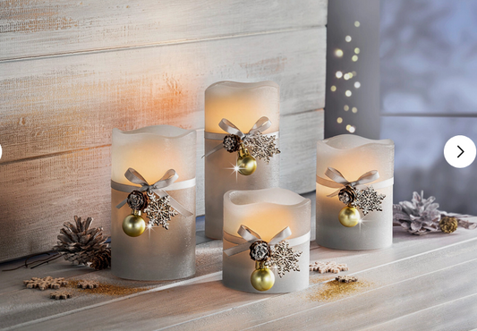 LED-Echtwachskerzen "Winterzeit" 4er-Set, Grau