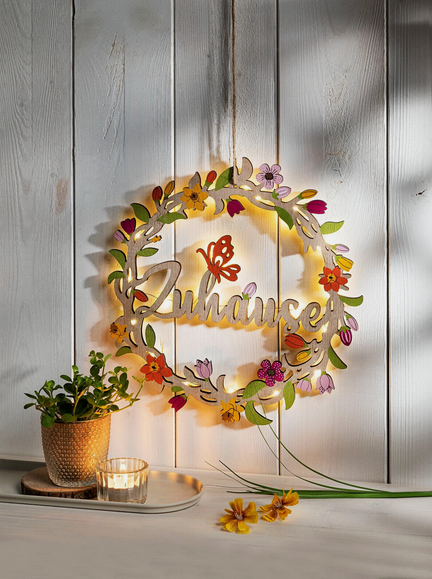 LED-Dekokranz "Home" aus Holz, 30cm