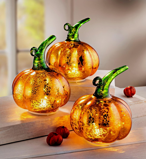 LED-Deko "Glaskürbisse" 3er-Set