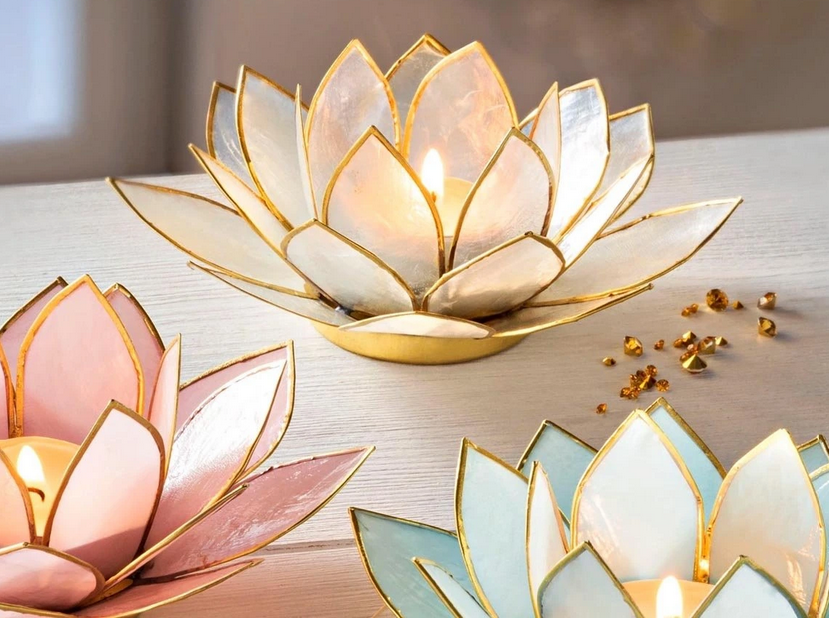Teelichthalter "Lotus" aus Capiz, (Farbe: weiss)