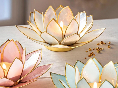 Teelichthalter "Lotus" aus Capiz, (Farbe: weiss)