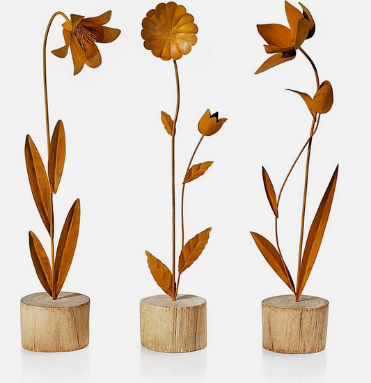 Deko-Blumen "Rusty" auf Holzsockel