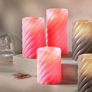 LED-Echtwachskerzen "Twist", 3er-Set (Farbe: Rosa)