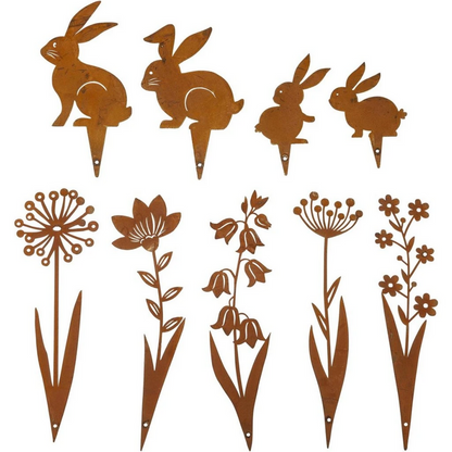 Dekostecker "Blumen und Häschen" 9er-Set
