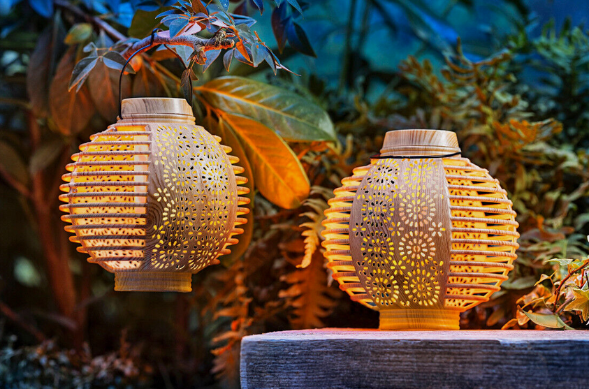 Solar-Laterne "Bamboo Flame" 2er-Set
