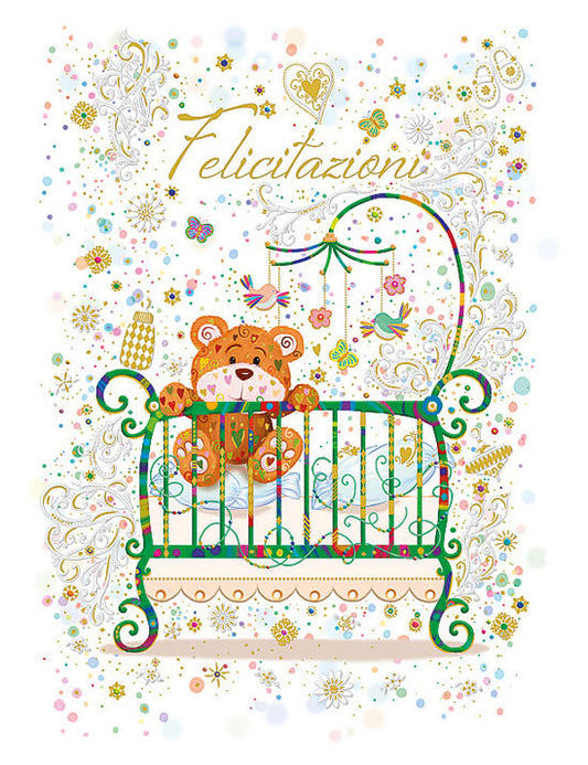 Biglietto Nascita C/rilievo E Foil