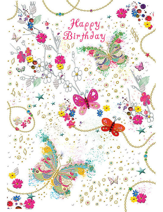 Doppelkarte / Schmetterlinge / Happy Birthday / hoch