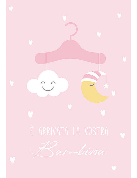 Biglietto Nascita Rosa C/glitter