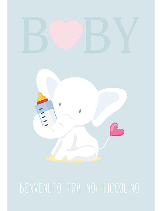 Biglietto Nascita Azzurro C/glitter