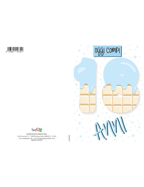 BIGLIETTO 18 ANNI AZZURRO C/GLITTER