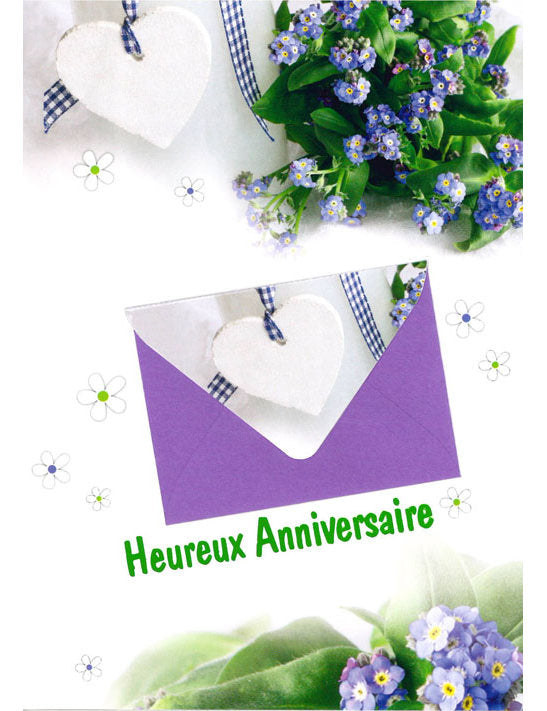Doppelkarte. Heureux Anniversaire Enveloppe d'argent