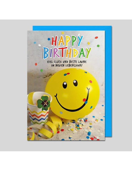 Doppelkarte. Happy Birthday Smiley