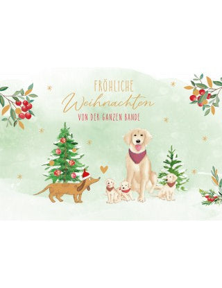 Doppelkarte. Green Karma X-MAS - Niedliche Hundebande