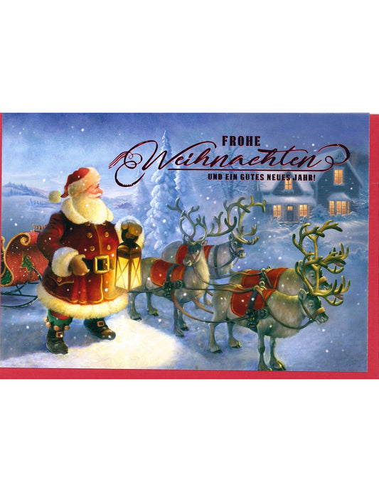 Doppelkarte. Weihnachtsmann u.Rentiere